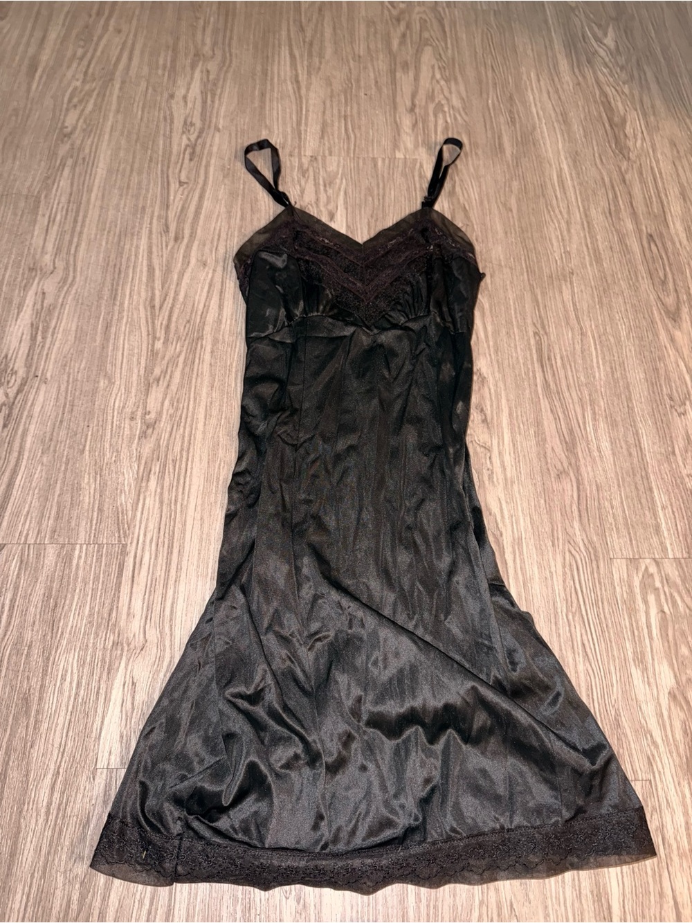 Black Lace-Trim Satin Slip Dress - Women Intimates